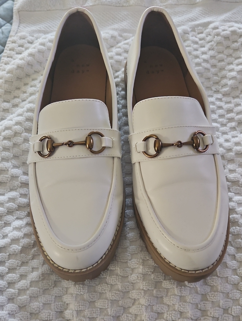 Women's White Leather Horsebit Loafers